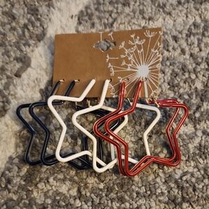 Star-Shaped Red, White, and Black Earrings
